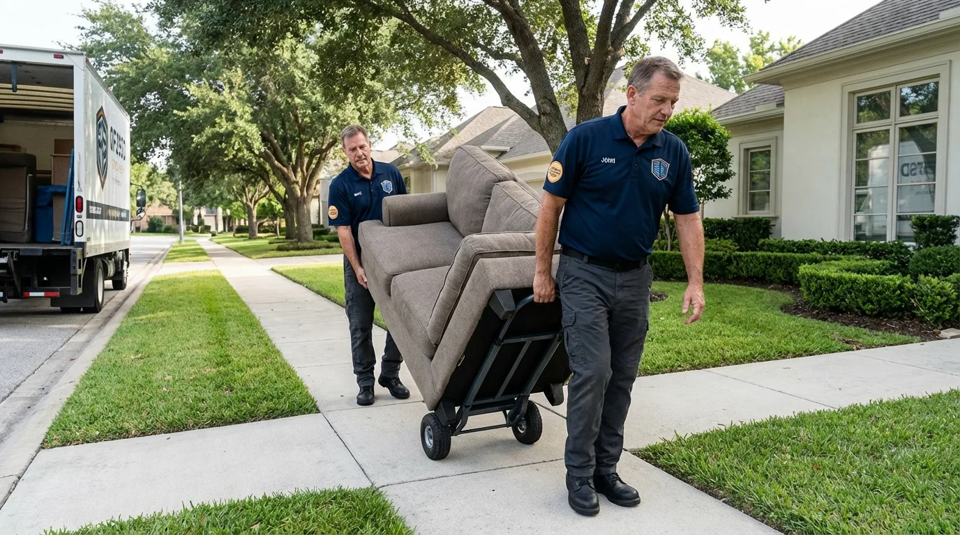 Local residential moving crew loading furniture in Lakewood, NY